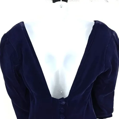Vintage Bluff Women's Velvet Button Back Dress Blue Size‎ S Whimsical romantic - Image 8