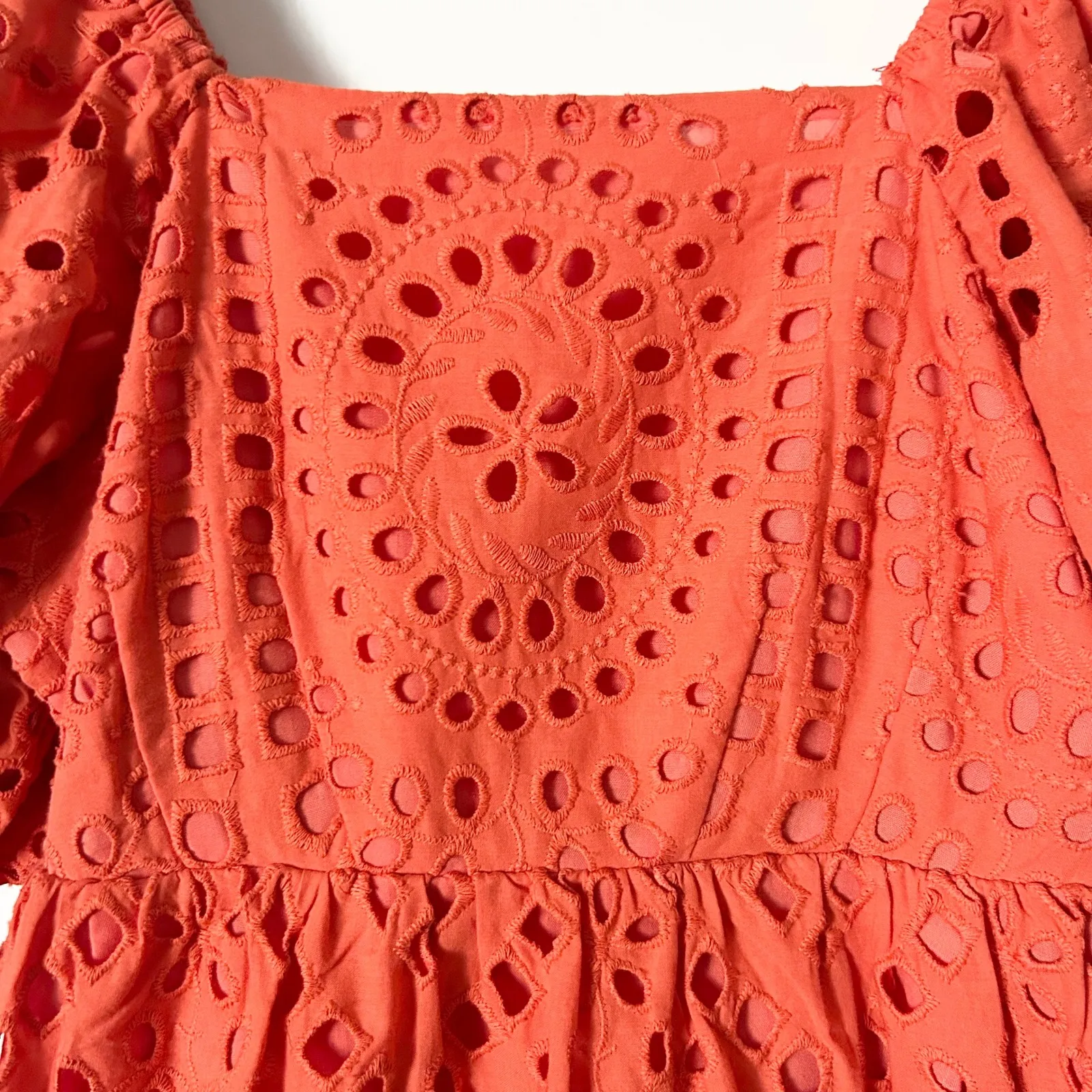 Tuckernuck Hyacinth House Orange Eyelet Clara Mini Dress Puff Sleeve XXS - Image 4