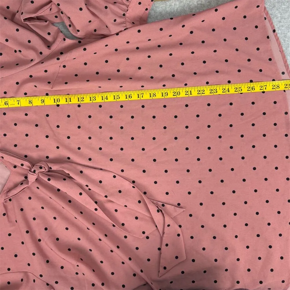 Women's Size 18/20 Pink Polka Dot Tie Neck Blouse Long Sleeve - Image 11
