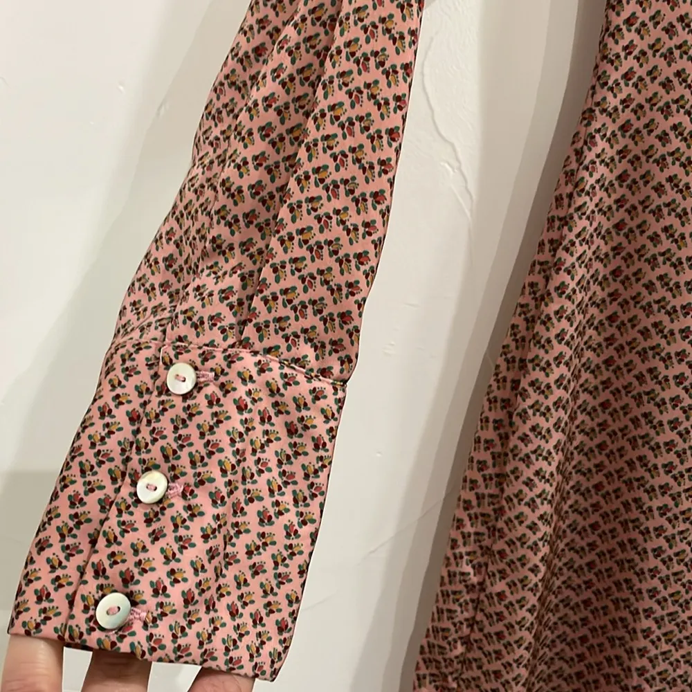 Zara Floral Print Silky Texture Long Sleeve Button Front Shirt Maxi Dress Sz XS - Image 10