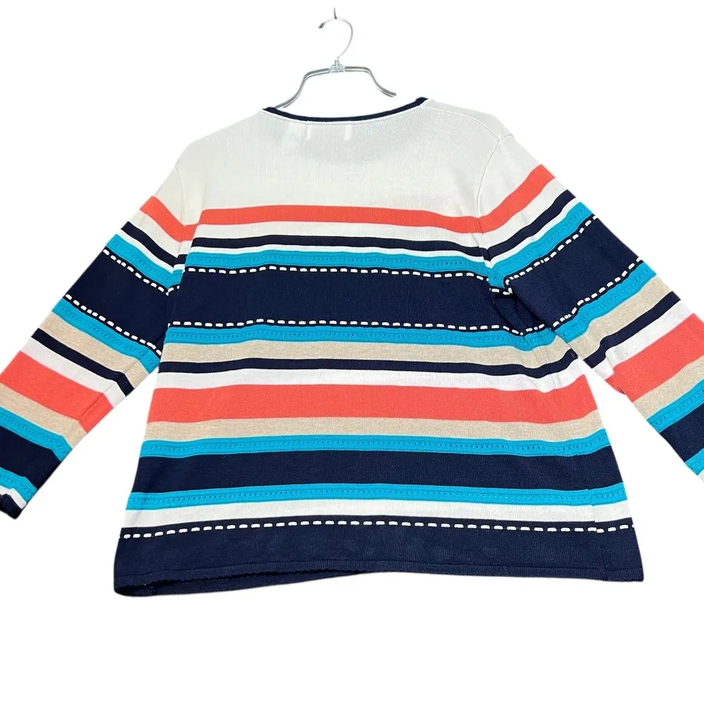 Alfred Dunner Sweater Womens XL Multi Colored Striped Knit Top Acrylic Casual - Image 3
