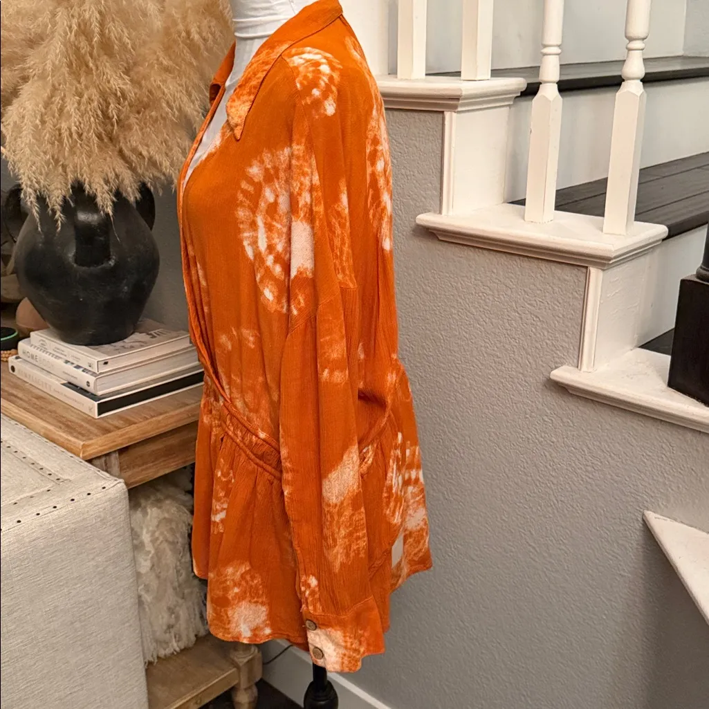 Free People Marla Printed Shortall Orange Tie Dye Romper Size Medium - Image 7