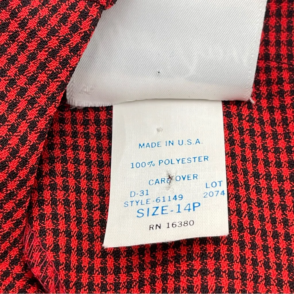 Vtg Lynn Davis Plaid Midi Tea Dress Secretary Office Red/Black 80s Modest Sz 14P Red - Image 12