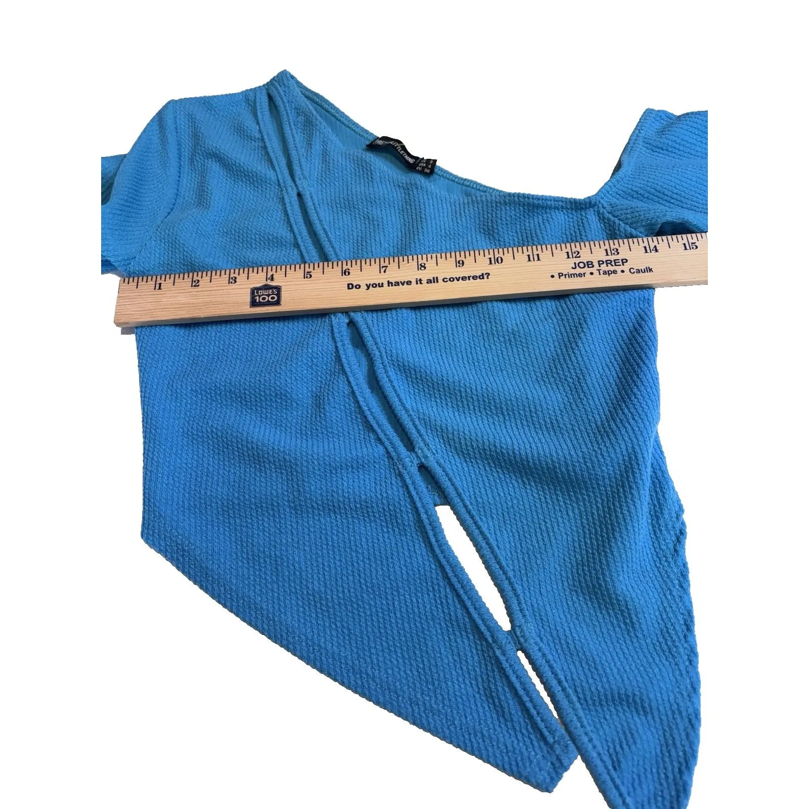 Pretty Little Thing Blue Crinkle Rib One Shoulder Asymmetric Long Sleeve Top S 4 - Image 7