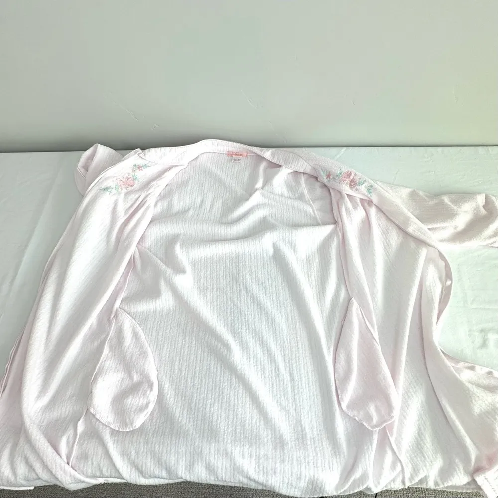 Loti Fashion Smocked Robe Full Zip Light Pink Terrycloth Housecoat Embroidered Size M - Image 8