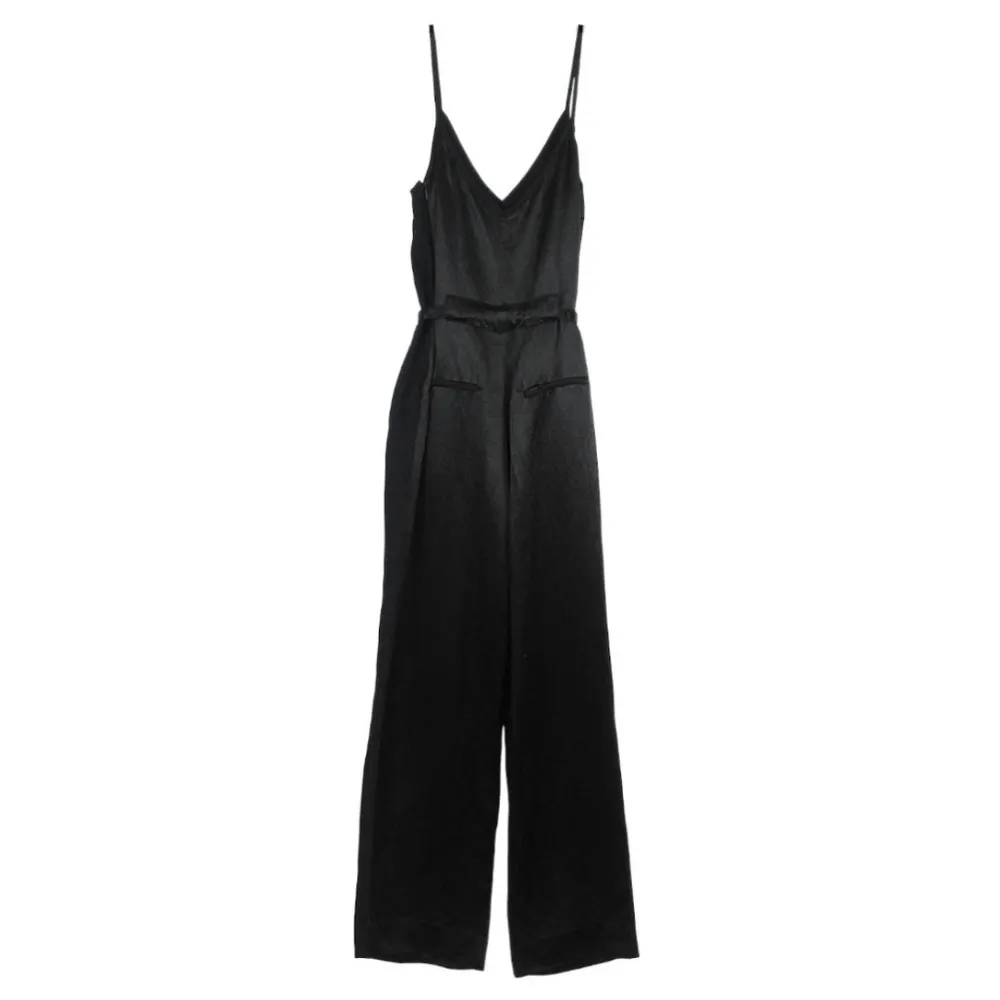 RAG & BONE Rochelle Black Satin Straight Leg Jumpsuit Women's Size 6 - Image 5
