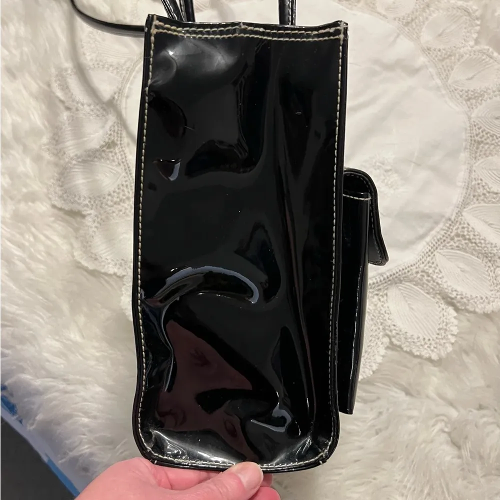 Moda Attiva Black Faux Patent Leather Style Purse Drawstring Closure - Image 12