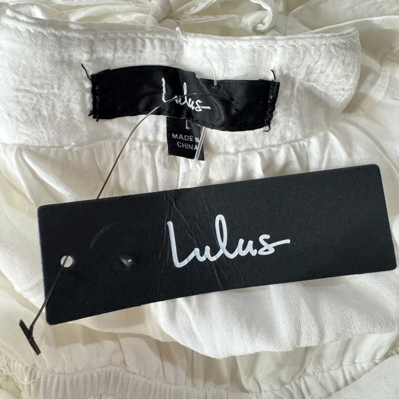 Lulus Large Meant to Be Satin Romper Ruffled Adjustable Spaghetti Straps Lined White - Image 9