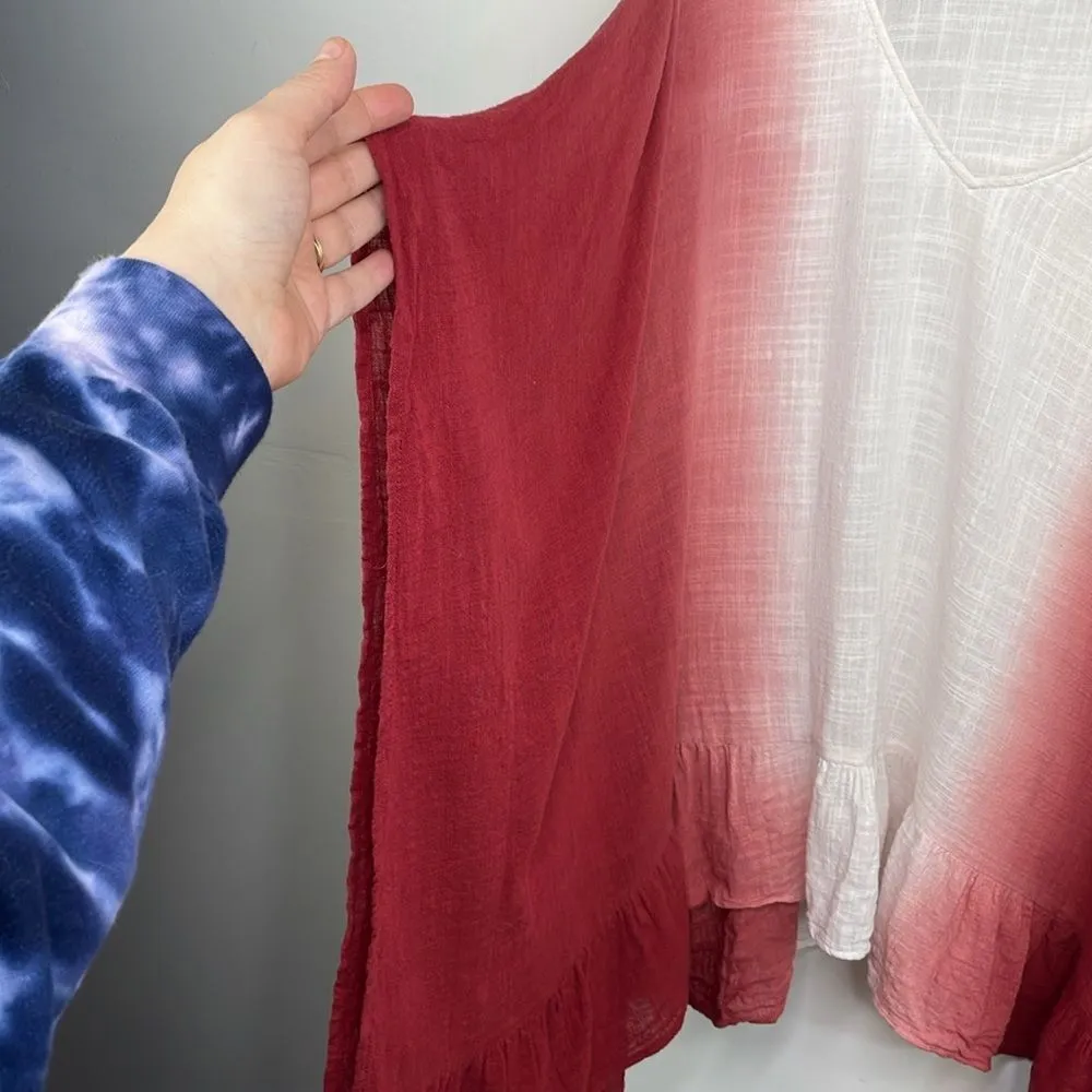 Lane Bryant Womens Blouse Red Dip Dye Ombre Poncho Ruffle Hem V-Neck Size 18/20 - Image 6