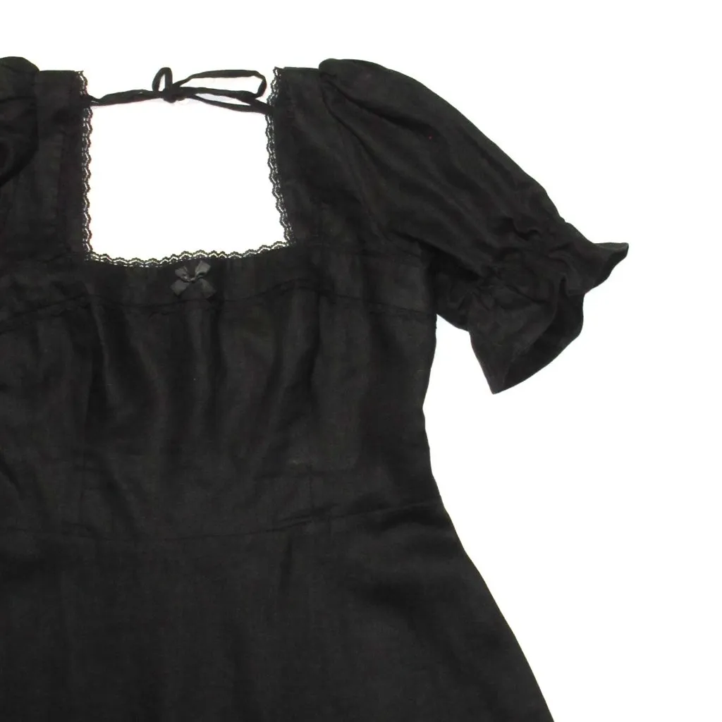 NWT Reformation Evianna in Black Linen Lace Trim Tie Back Mini Dress 10 $248 - Image 7
