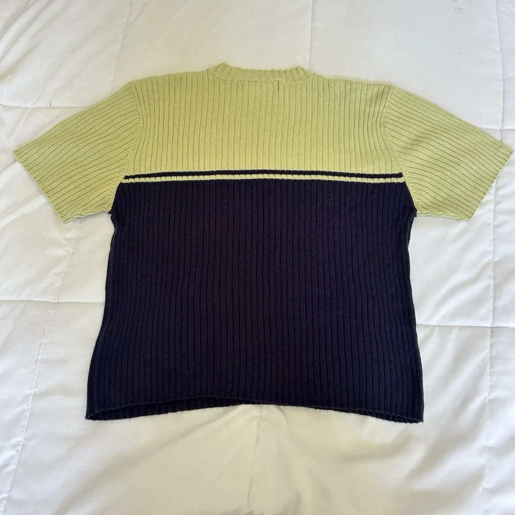 Vintage Y2K 90s Womens Large Blue Green Cable Ribbed Round Neck T Shirt Sweater - Image 6
