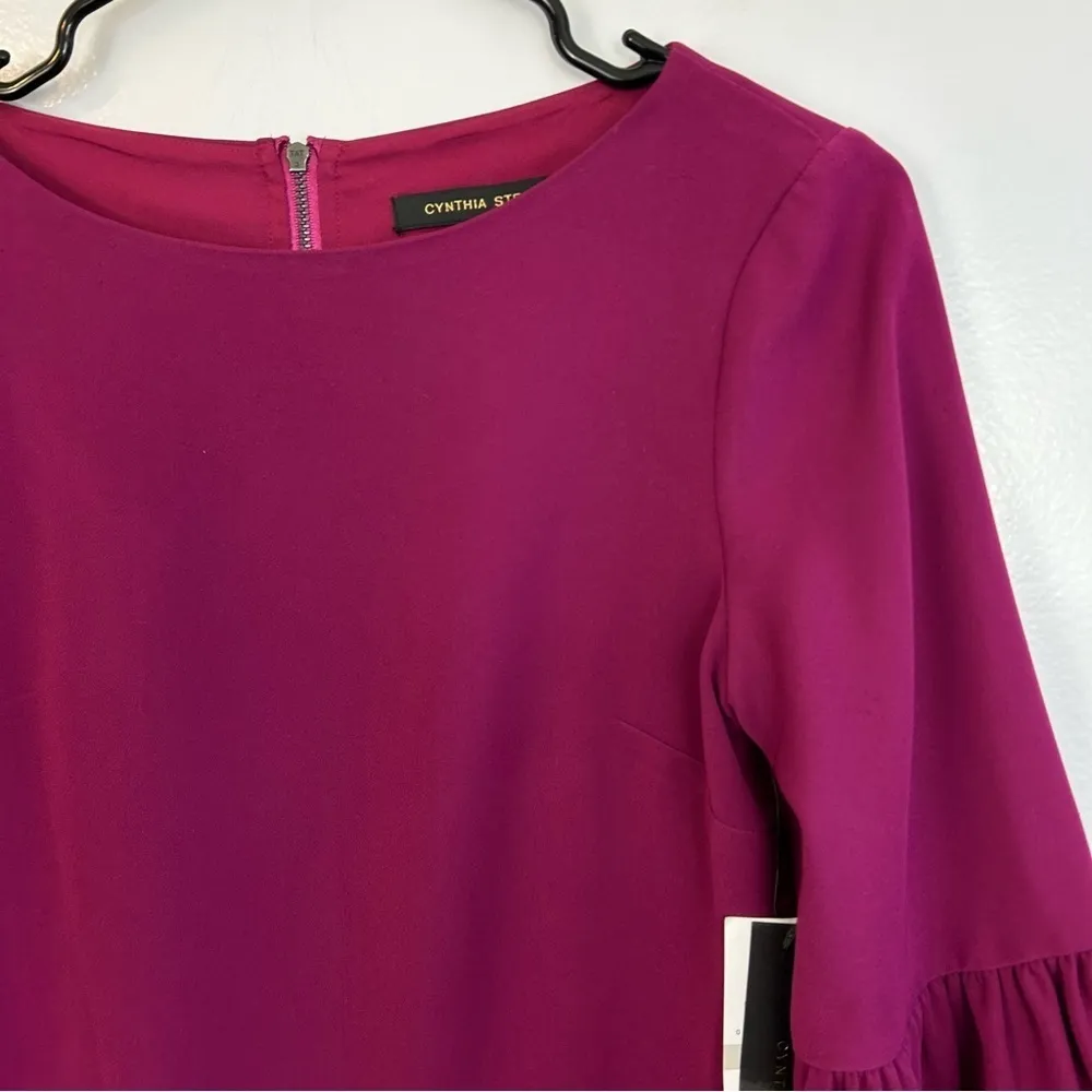 NWT Cynthia Steffe Raspberry 'Cora" Trumpet Sleeve Crepe Shift Mini Dress Sz 0 - Image 5