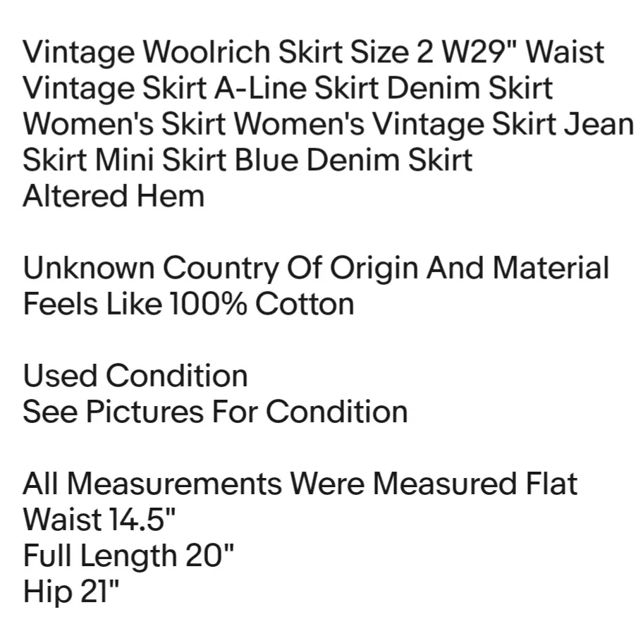 Vintage Woolrich Skirt Size 2 W29" Waist Vintage Skirt A-Line Skirt Denim Skirt Women's Skirt - Image 2