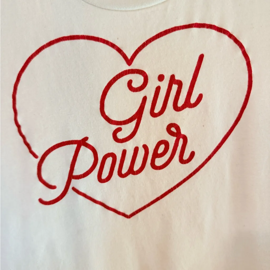 White and Red 'Girl Power' Tee size small - Image 2