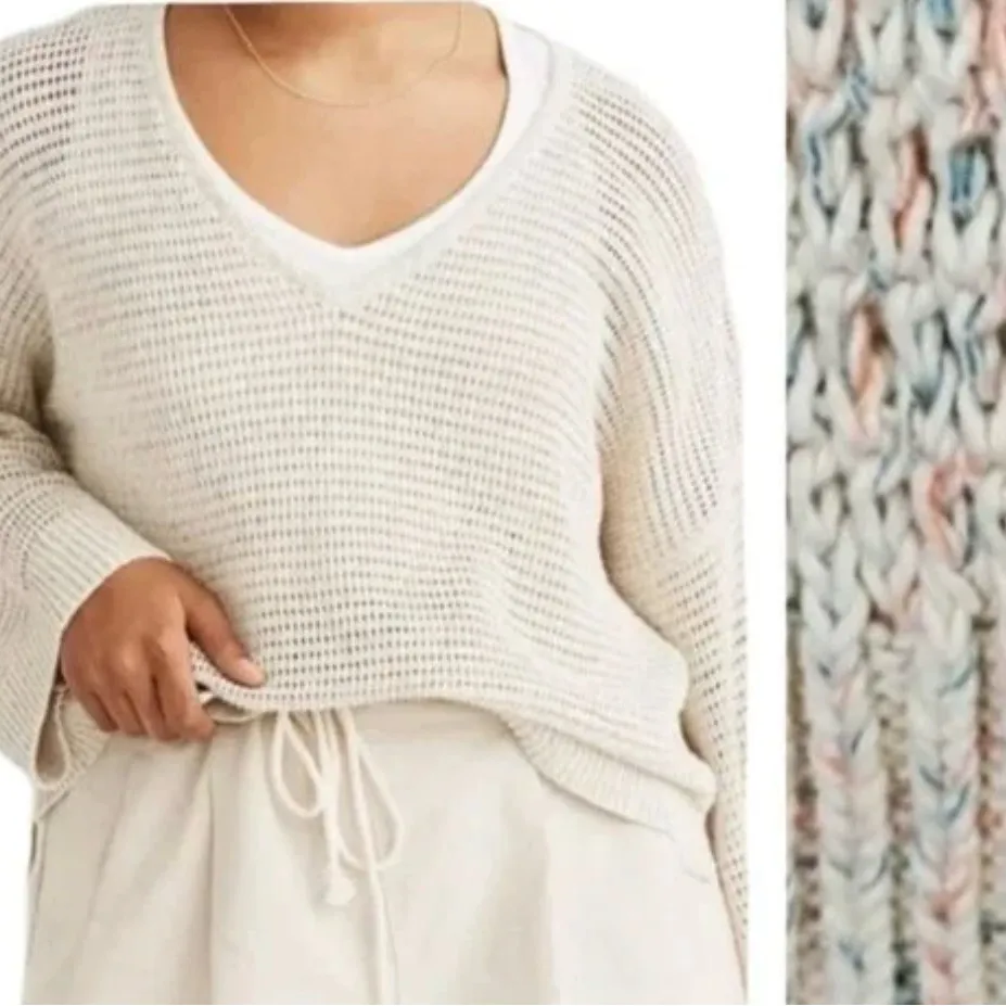 Madewell rainbow marled seville Cozy Cream boxy Knit v neck Sweater S - Image 2