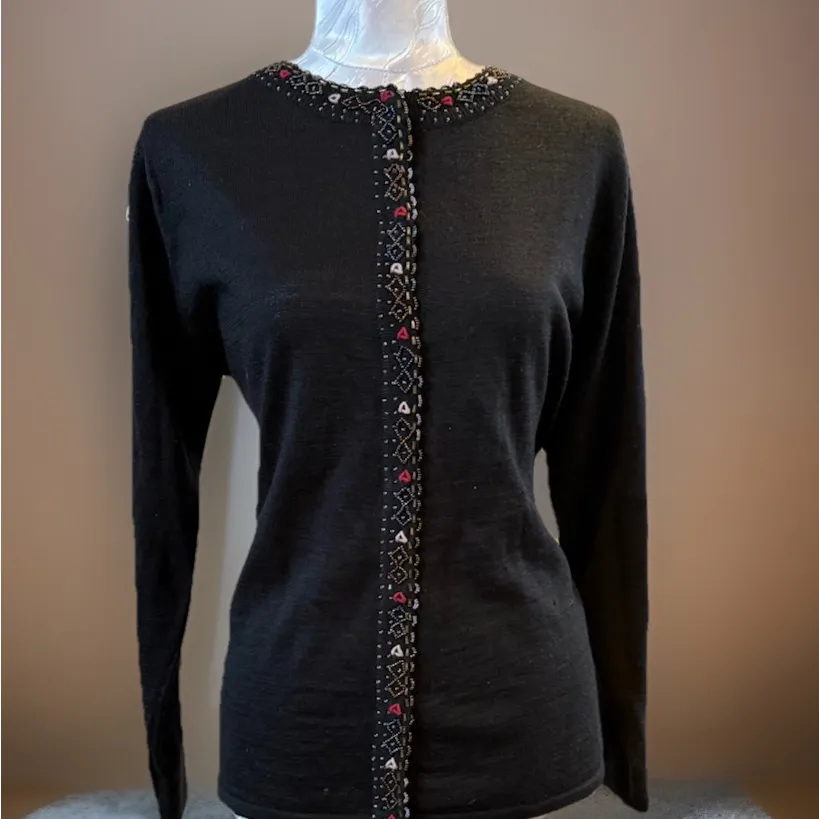 Vintage Erika Black Beaded cardigan - Image 2