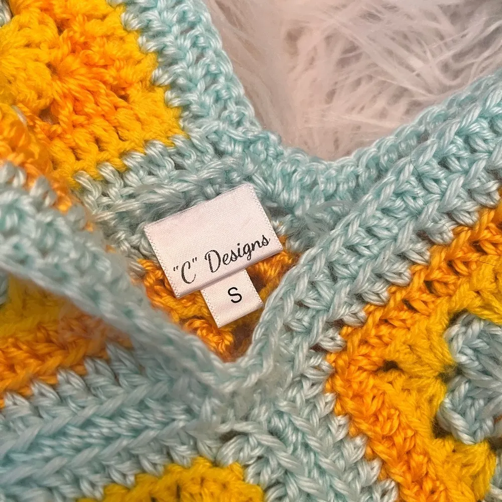 Crochet Granny Square top halter or tank Yellow - Image 3