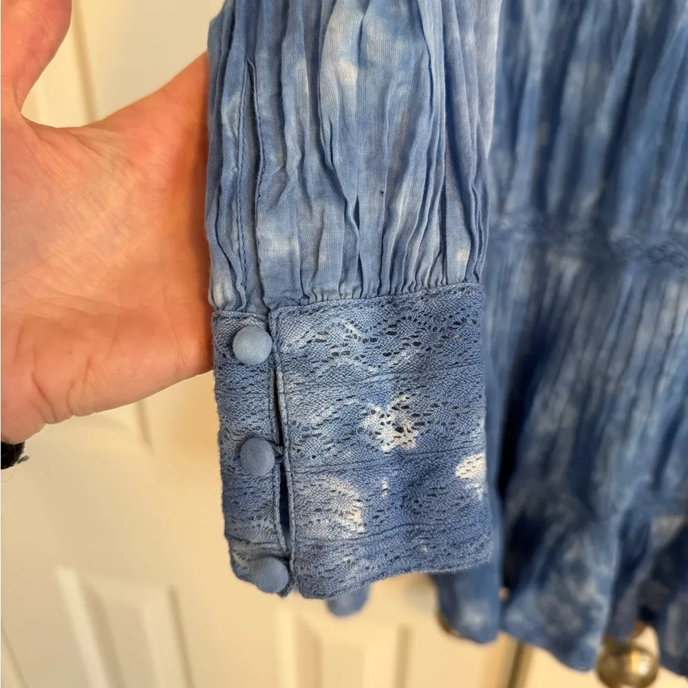 Allison New York Women Lulu Mini Dress Indigo Blue Dye Lace Cotton Size Small - Image 3