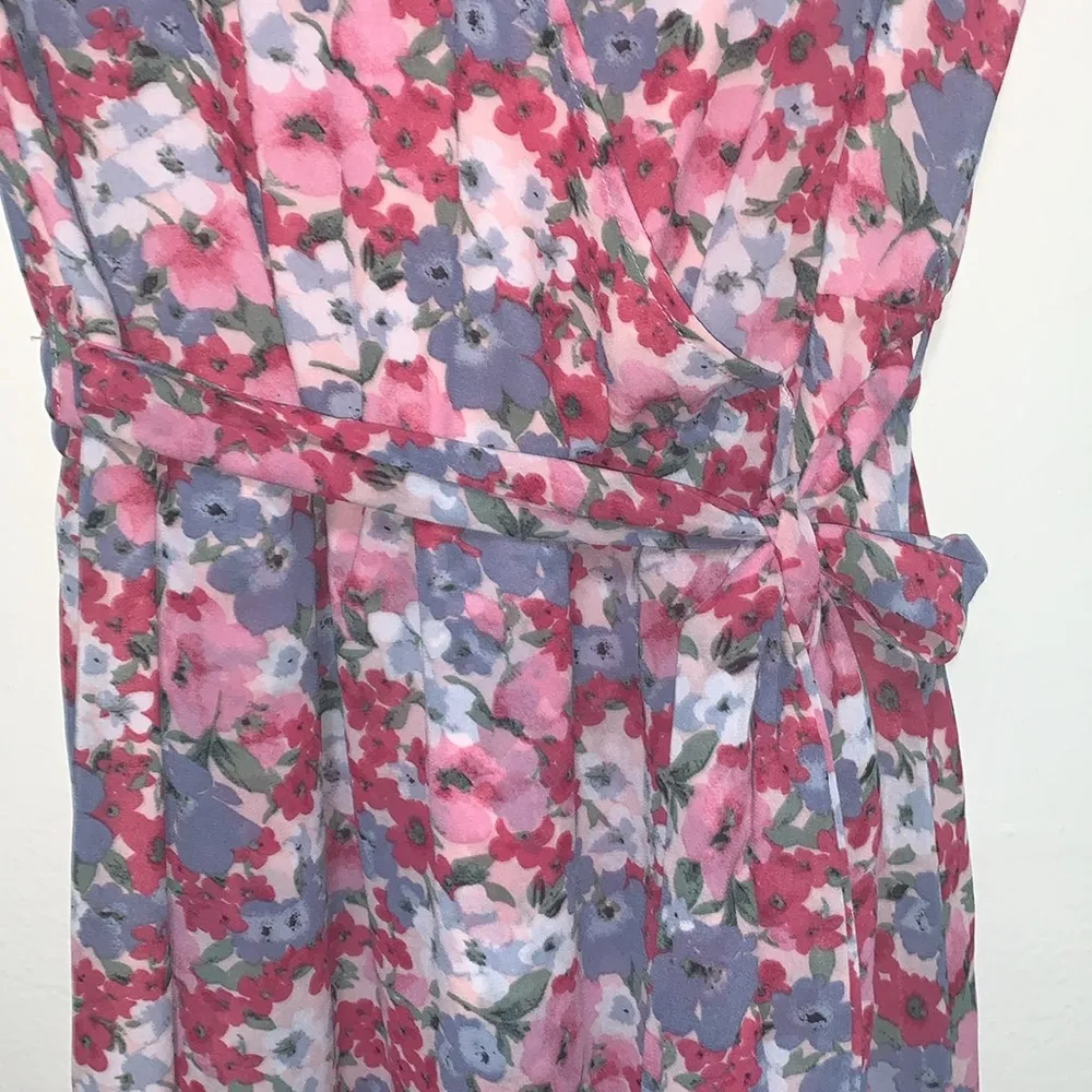 PRETTYGARDEN woman floral wrap v neck dress tie belt size LARGE short sleeve - Image 7