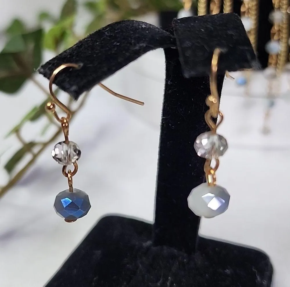 Statement Choker Necklace Earrings Set Cascading Crystal and Chain Waterfall Blue - Image 8