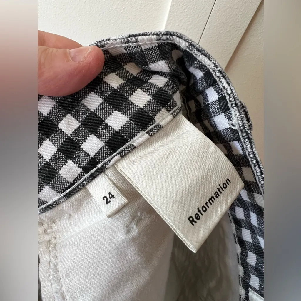 Reformation Mini Bianca Jean Denim Skirt Size 24 Black‎ White Checkered - Image 3