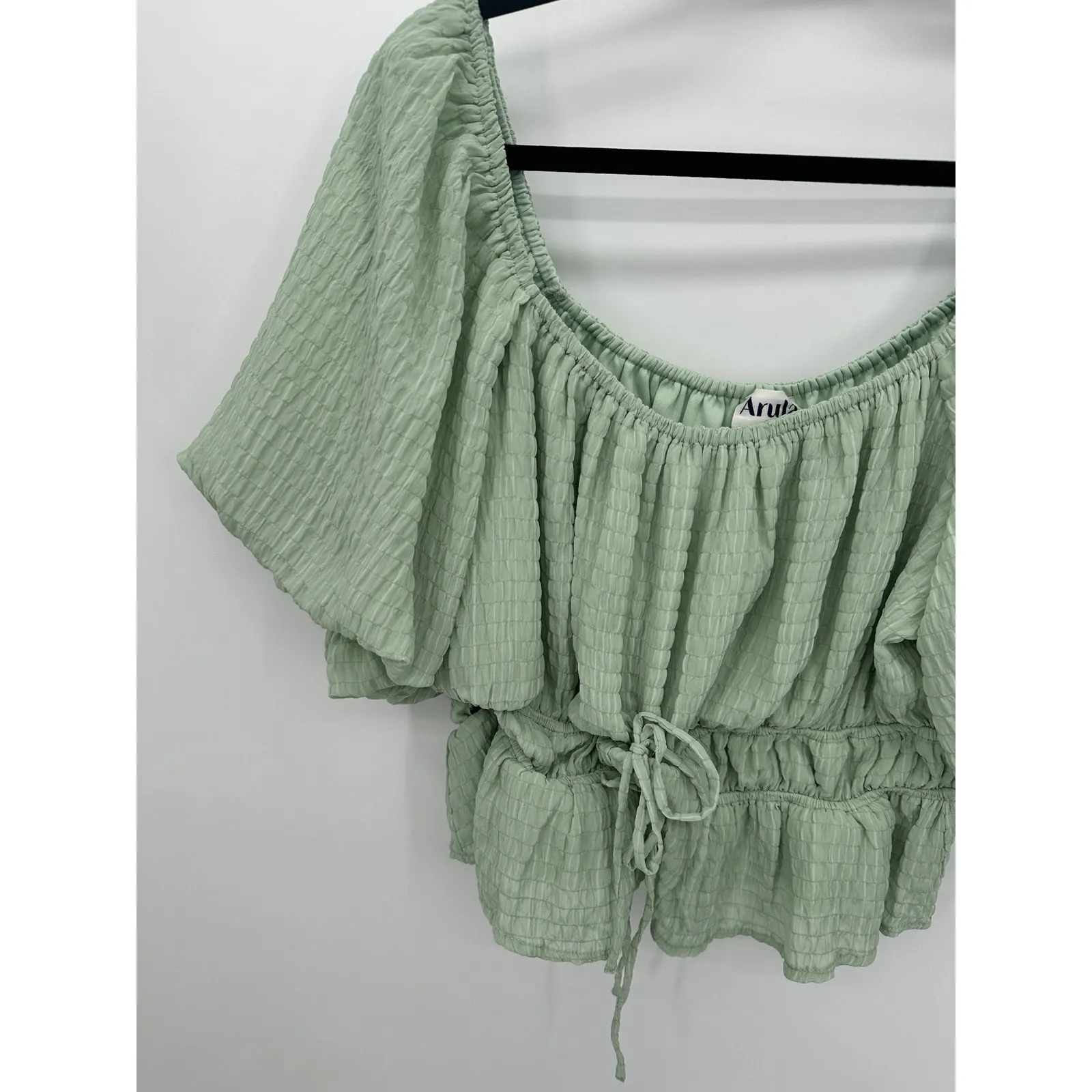 Arula Babydoll Smocked Top Size XL Peasant Cottagecore Milkmaid Green Boho - Image 4