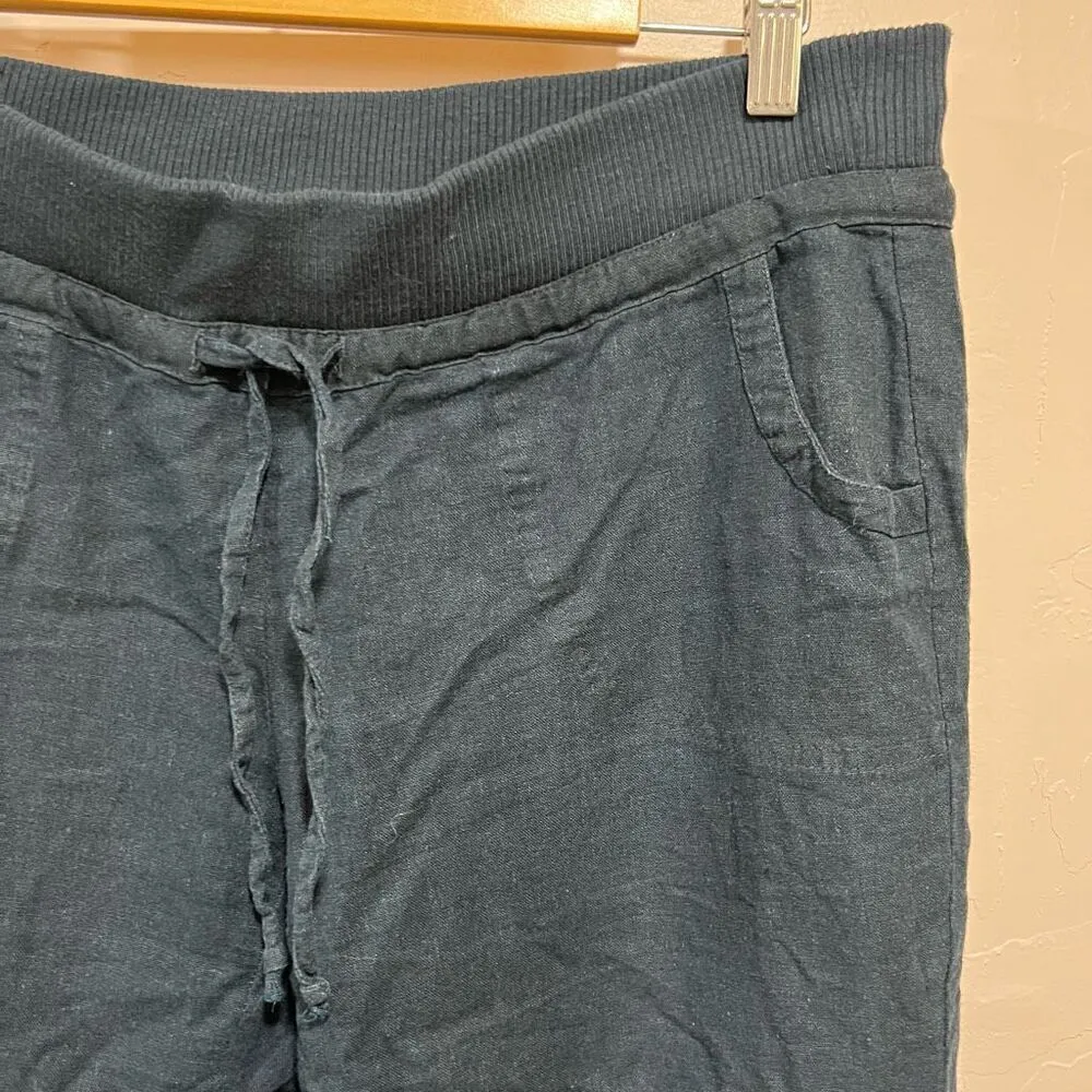 Love Tree Women Pants Linen Blend Navy Drawstring Capri Large - Image 3