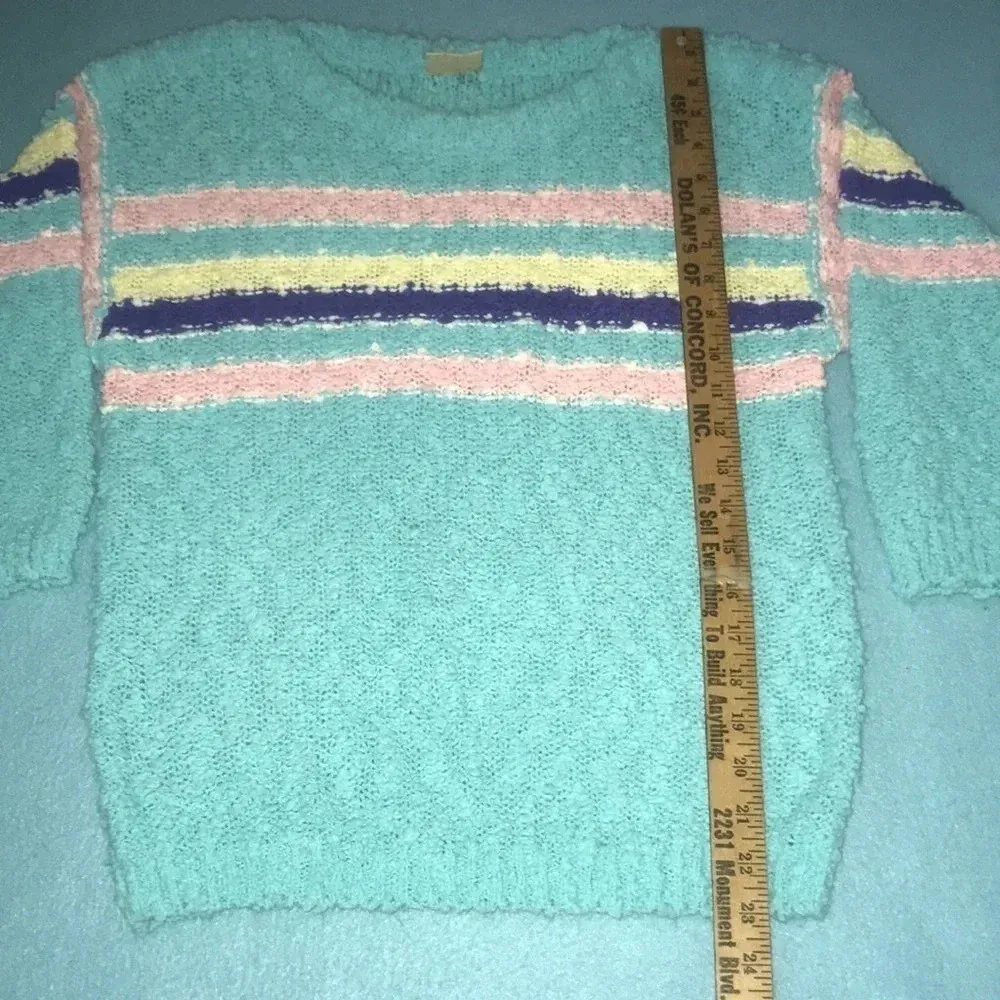 GISP vintage crewneck knit multi colored stripes popcorn textured knit size L Blue Size L - Image 4