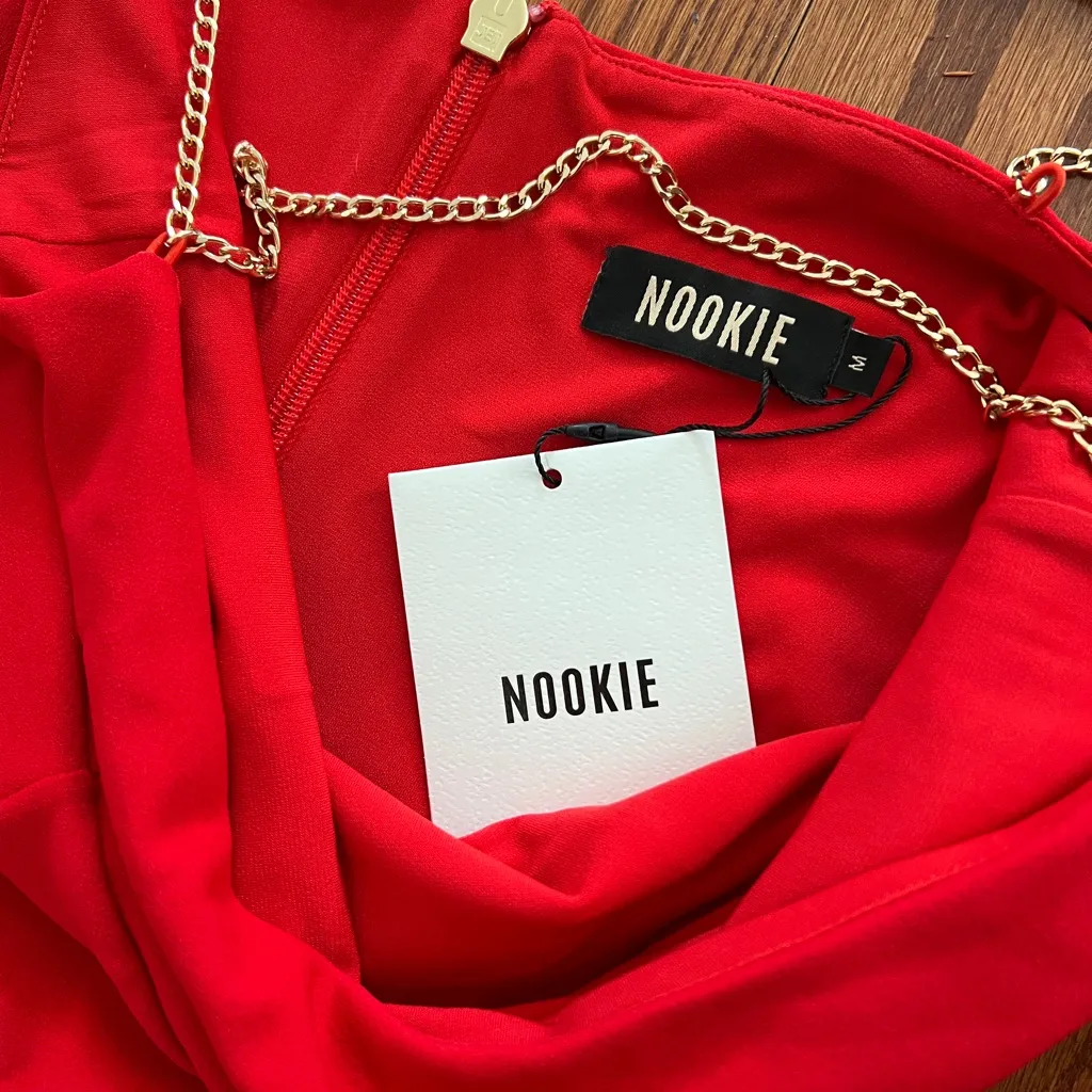 NOOKE Red Chain Strap Mini Dress M - Image 9