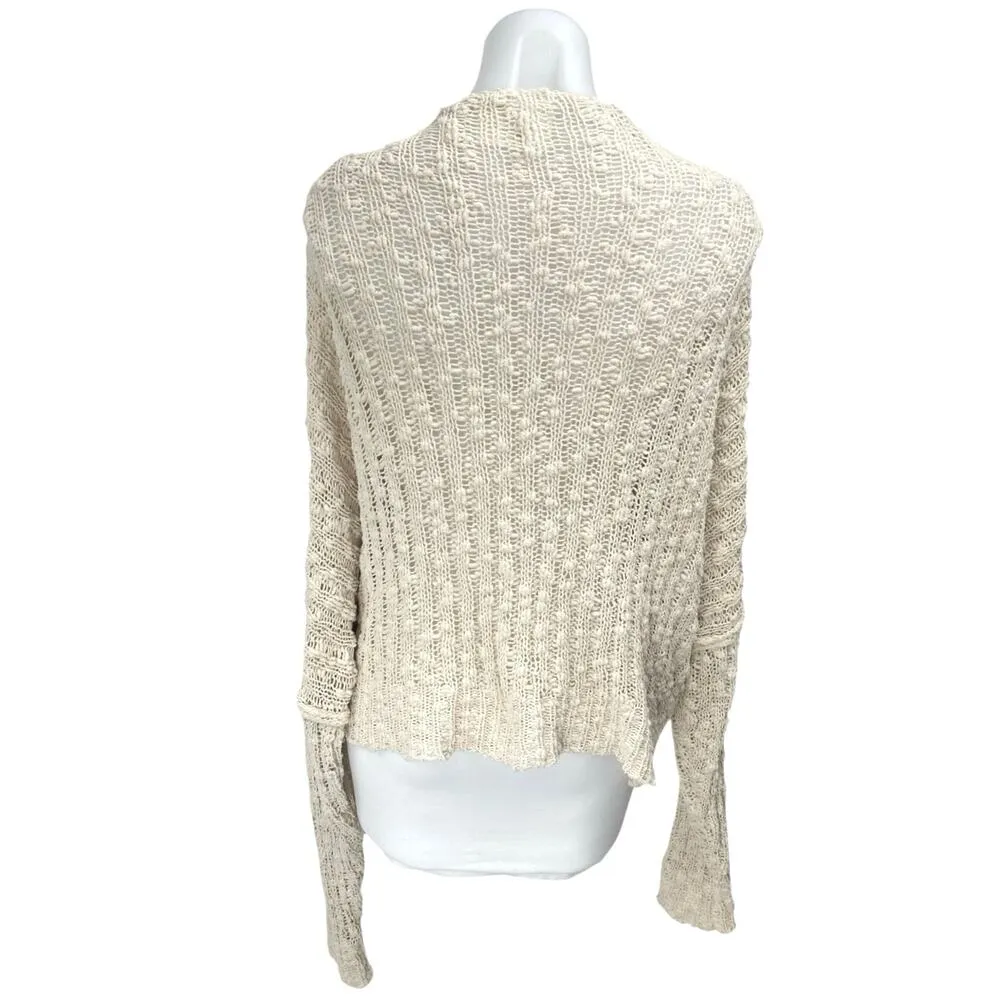 Built by Dreamers Cream White Open Knit Crochet Long Sleeve Cardigan Sweater S - Image 2