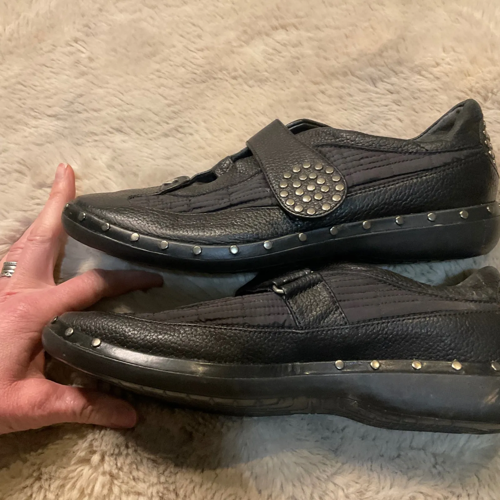 Stuart Weitzman Black Leather Studded Sneakers Size 9 Womens - Image 4