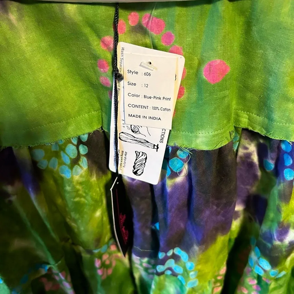 NWT Willi Smith Green Hippie Tie Dye Festival Skirt Sz 12 - Image 6