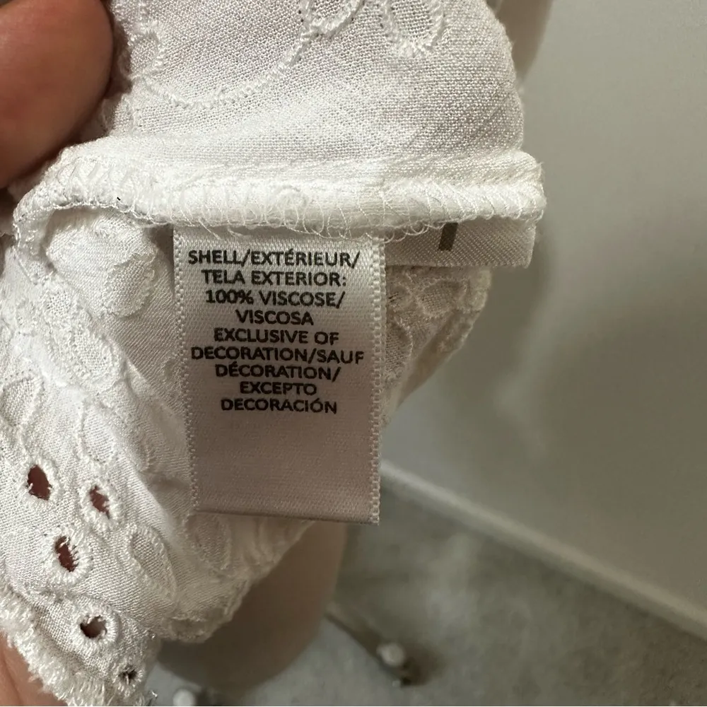 LOFT White Eyelet Trim Off Shoulder Ruffled Peasant Blouse Women’s XS petite - Image 9