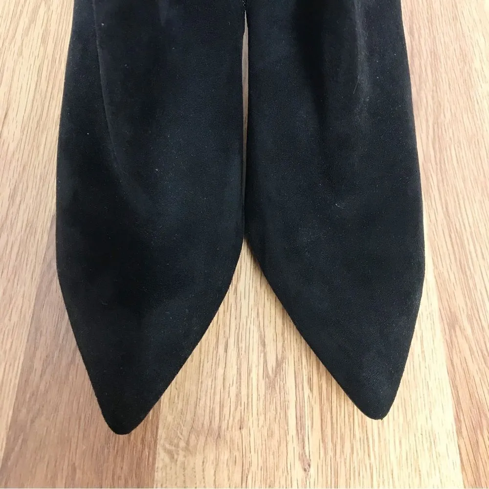 ZAC POSEN Black Ruched Suede Stiletto Midi‎ Boot Bootie Pointed Toe Size 11 Black - Image 4