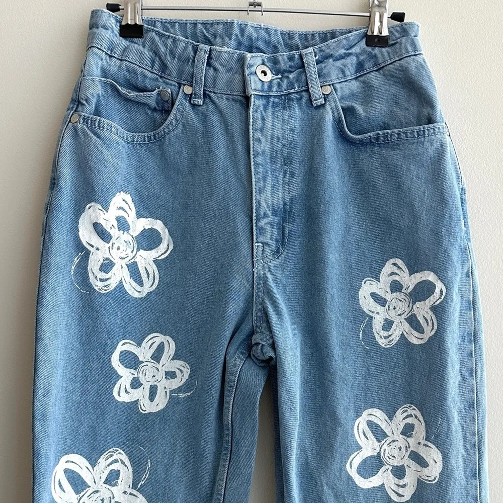 The Ragged Priest High Waist Straight Leg Denim Jeans Relaxed Fit Daisy Print - Image 5