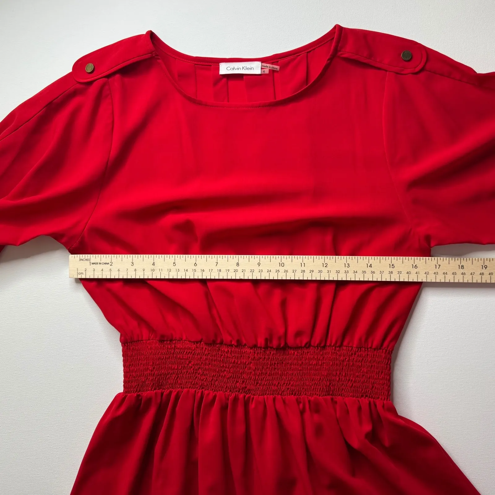 Calvin Klein Red Sheath Dress‎ Size 4 Smocked Waist Career Office Lightweight - Image 10