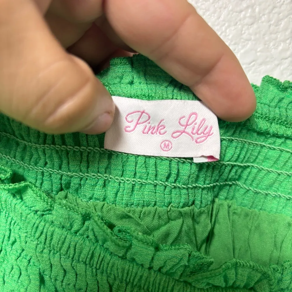 Pink Lily Green Romper with Tie Belt - Image 3