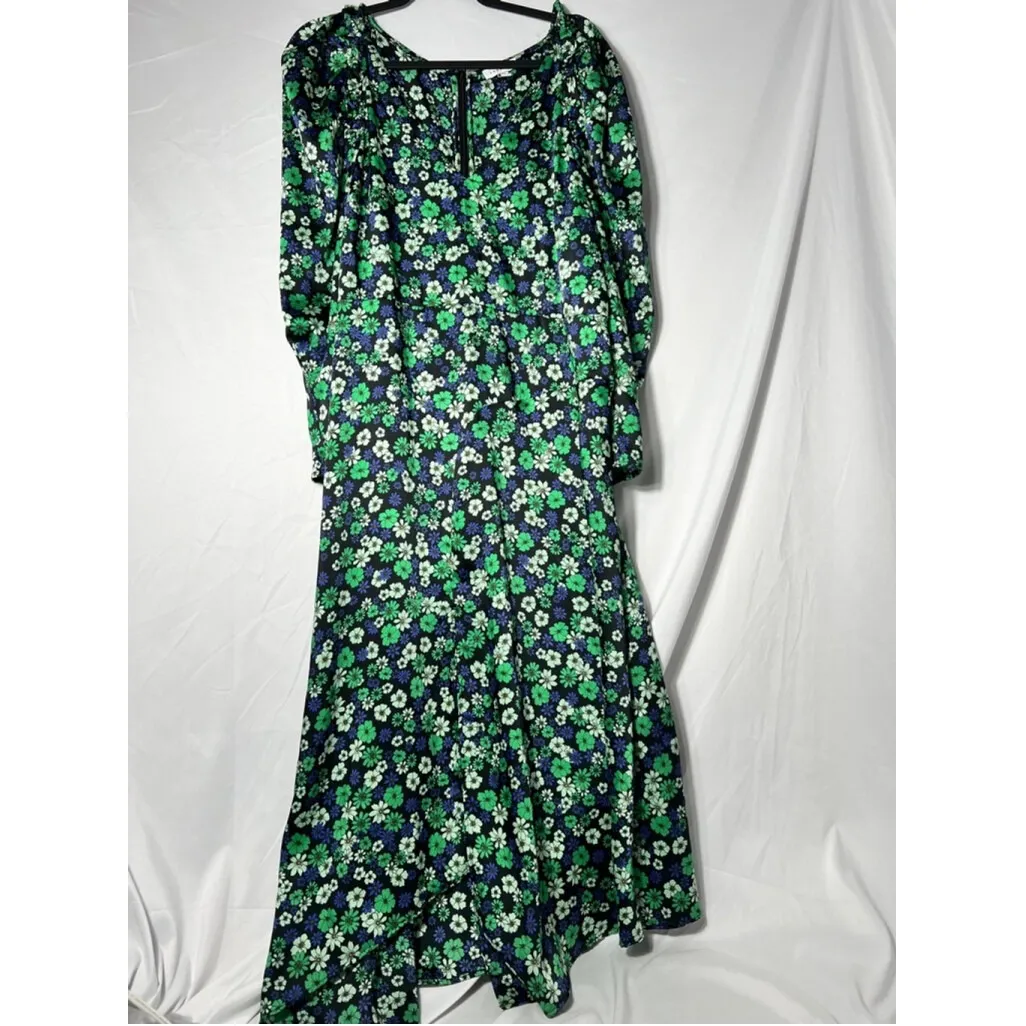 Topshop satin floral print midi dress‎ in green, Size 14 - Image 4