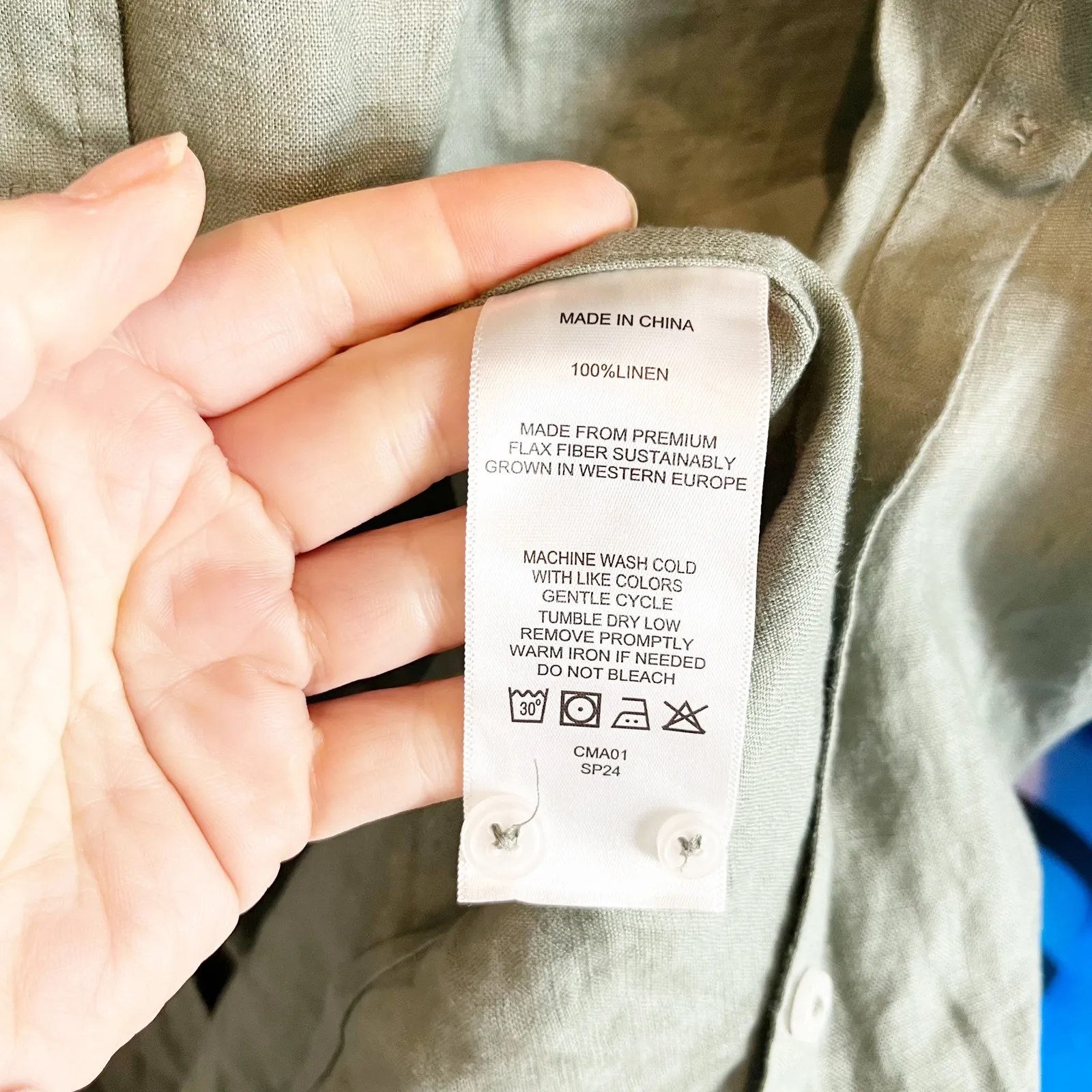 Quince 100% European Linen Long Sleeve Button Up Shirt Light Cargo Green Small - Image 6