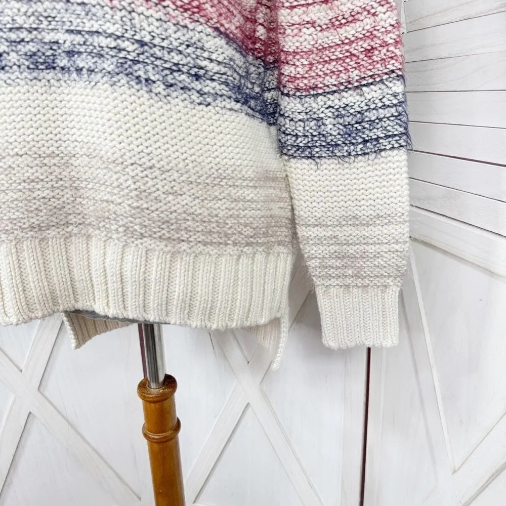 Zara Fuzzy Stripe Chunky Knit Sweater Cream Multi Small Retro Basic - Image 6