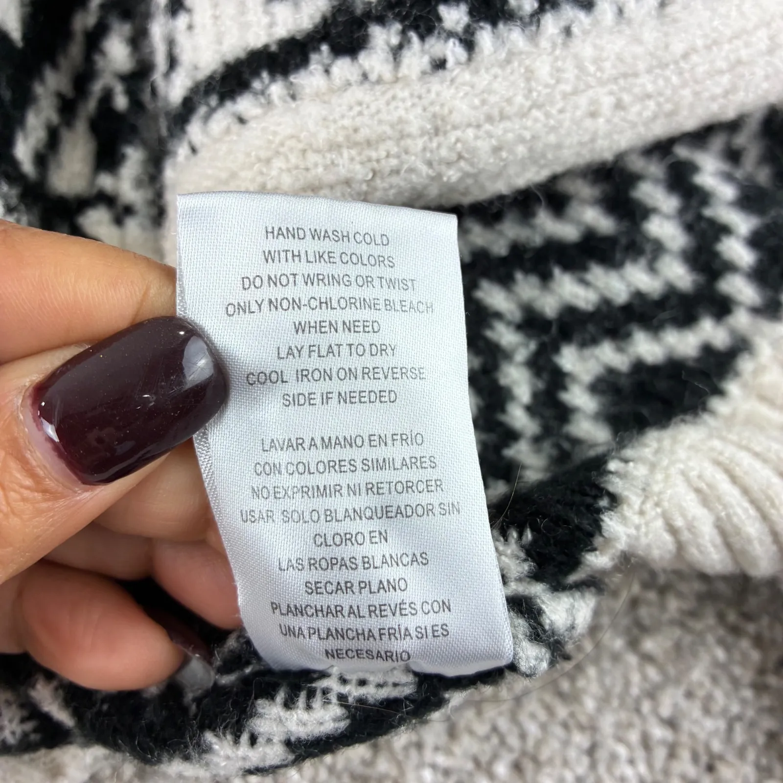 Mason & Belle Womens Cardigan Sweater‎ Small Open Front Aztec Print Cream Black - Image 5