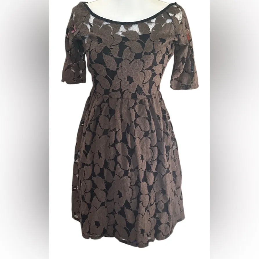 Weston Wear Anthropologie Black and Brown Floral Dress - Image 9