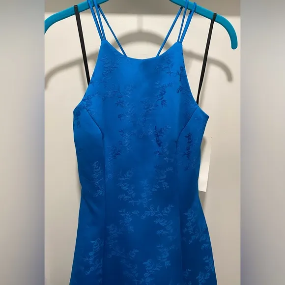NWT  Nites VTG Y2K 90s Blue Satin Floral Jacquard Prom Dress - Image 2