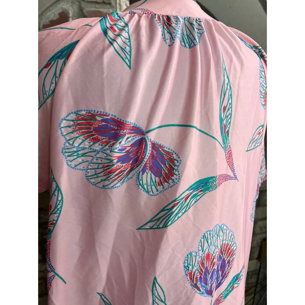 house dress snap front floral pink purple red green Size L - Image 7