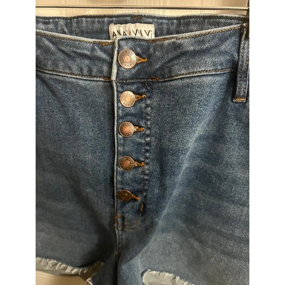 NWT Ava And Viv Shorts Womens 24W Blue Midrise Midi Cuffed Plus Size Denim Style - Image 6