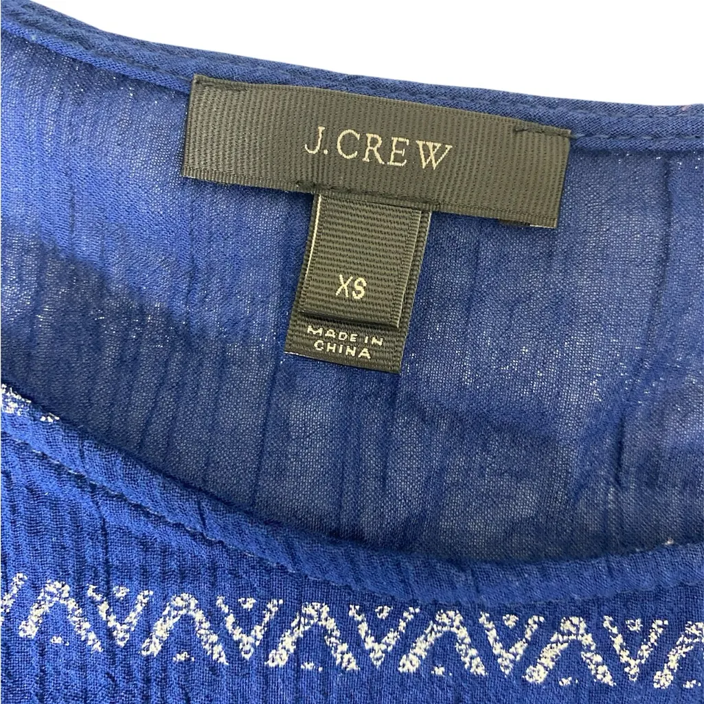 J. Crew Women’s XS Navy White Geometric Embroidery Artisan Boho Chic Casual Top - Image 4
