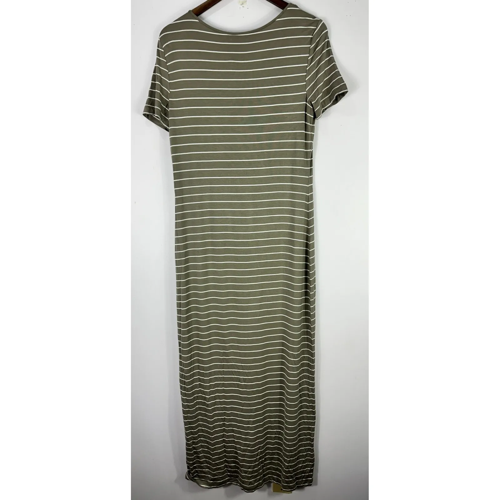 Calvin Klein Dress 10 Olive Green Striped Stretch Midi‎ Minimalist Career Preppy - Image 5