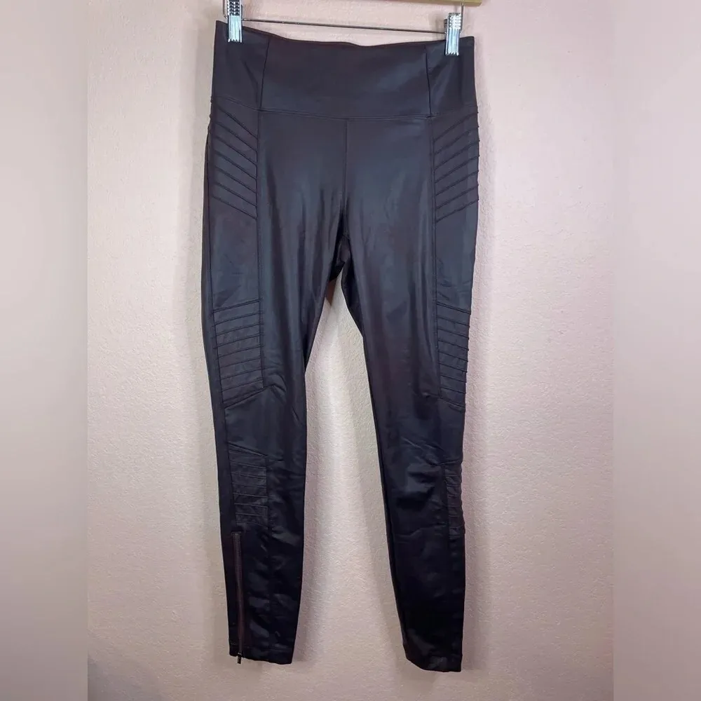 Athleta Delancey Gleam Moto Tight Legging Faux Leather size S Decadent Chocolate - Image 3