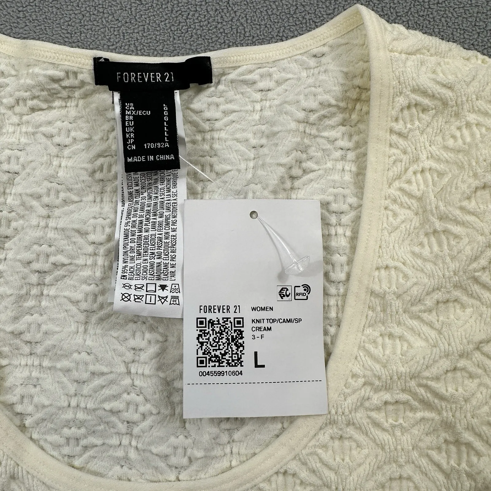 NWT FOREVER 21 Knit Top Shirt L Women Cream Short Sleeve Knit Cropped Cami - Image 3