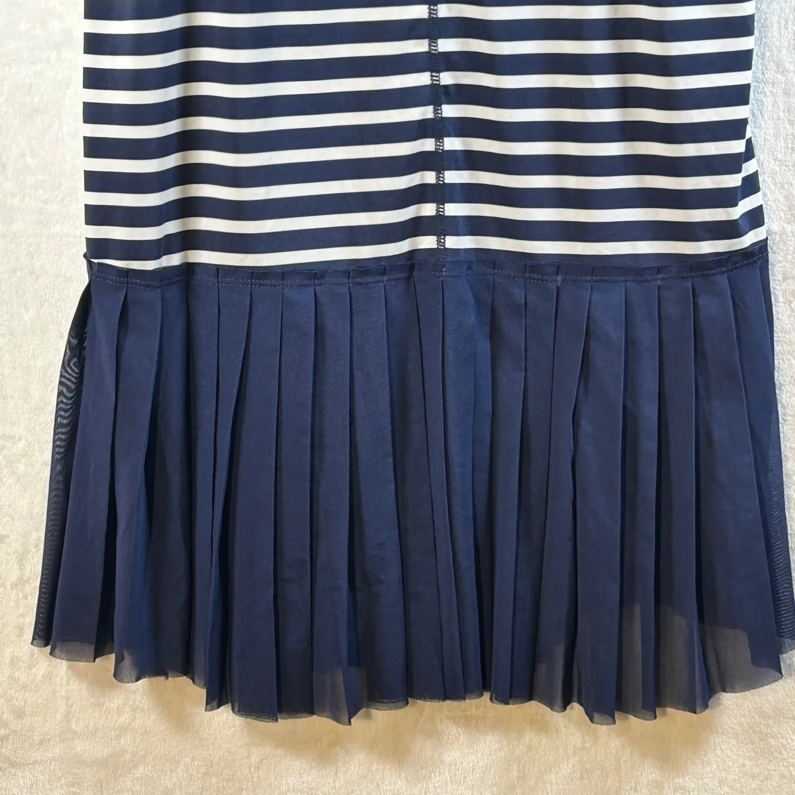 New Balance Women Striped Athletic Tennis Dress Pleated Skirt Navy White Size L - Image 3